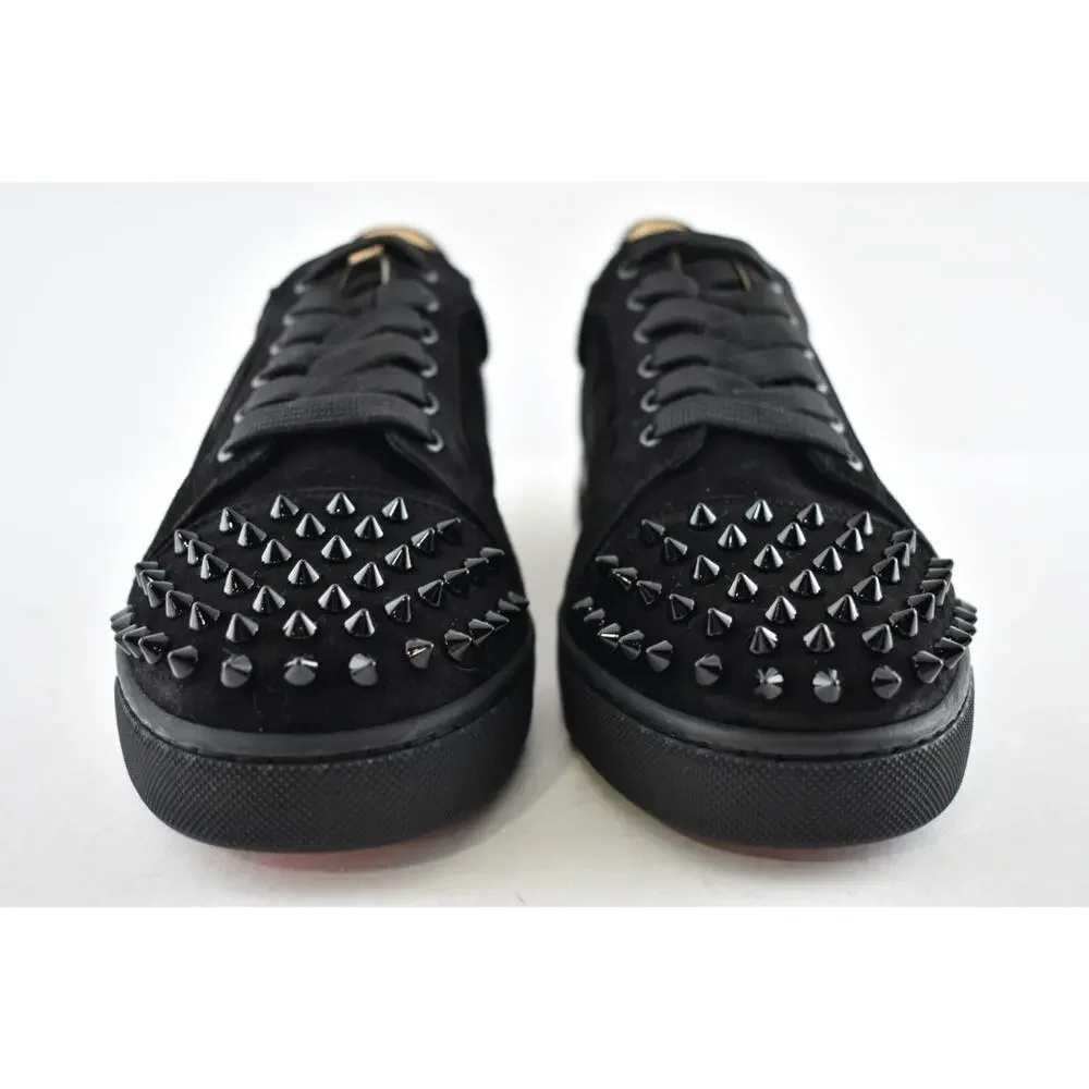 Christian Louboutin Vieira Spikes Flat Black Suede Lace Up Low Top Sneaker 40.5